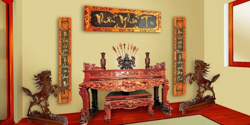 Phong thủy phòng thờ: Bố trí hoành phi và câu đối hài hòa